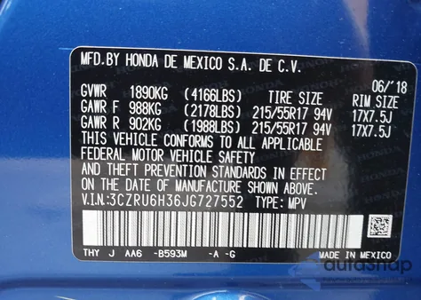 2018 Honda Hr-V Lx из США, поврежденный, VIN 3CZRU6H36JG727552